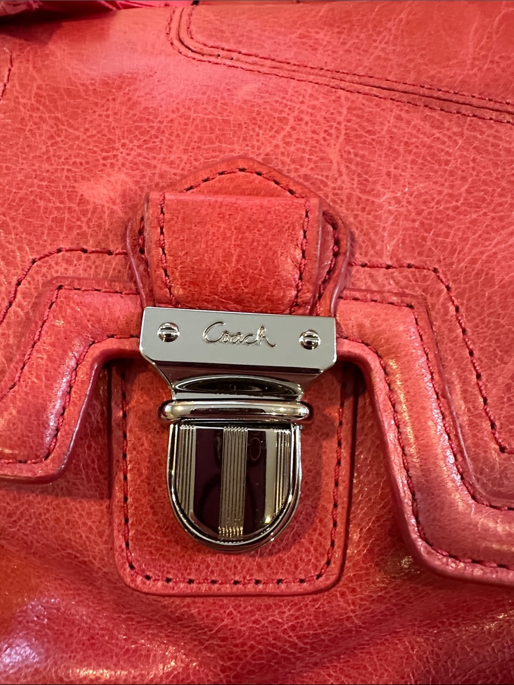 Coach Tote. Coral pink leather with Front Flap Pocket and Silver Hardware - Picture 8 of 13